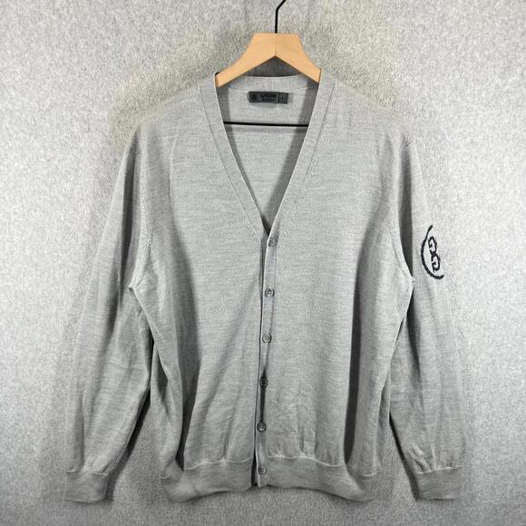 G/Fore G4 Golf Sweater Cardigan Mens L‎ Gray Wool EUC MSRP $245